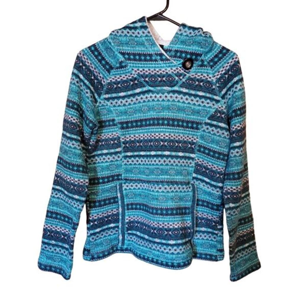 Koppen Womens Size L Hoodie Sweater Pullover Green Fair Isle Sherpa Lined
